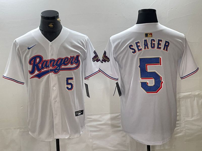 Men Texas Rangers 5 Seager White Champion Game Nike 2024 MLB Jersey style 4